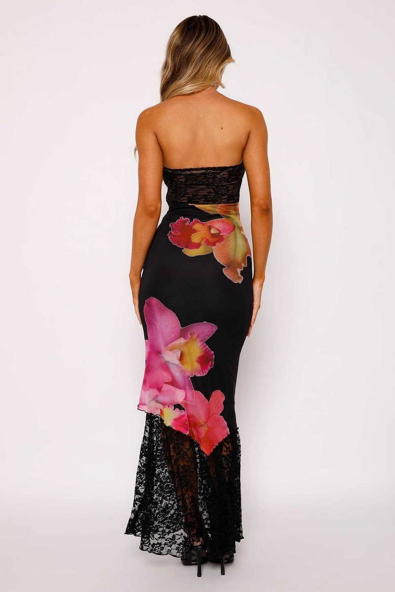 CWDMD5992_LACE TRIM STRAPLESS BACKLESS BODYCON DRESS