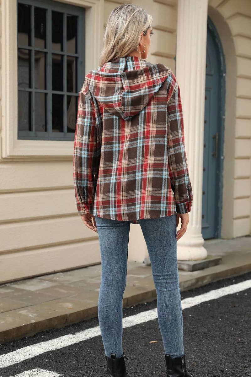 CWTBLL2873_LOOSE-CHECKED HOODED LONG-SLEEVED HOODIE