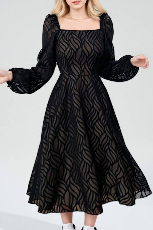 CWDMD953_HOLLOW JACQUARD HIGH WAIST A-LINE SKIRT