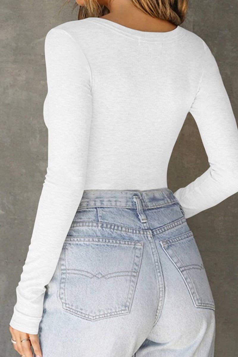 CWTBLL01070_V NECK SLIM FIT SOLID LONG SLEEVE TOP