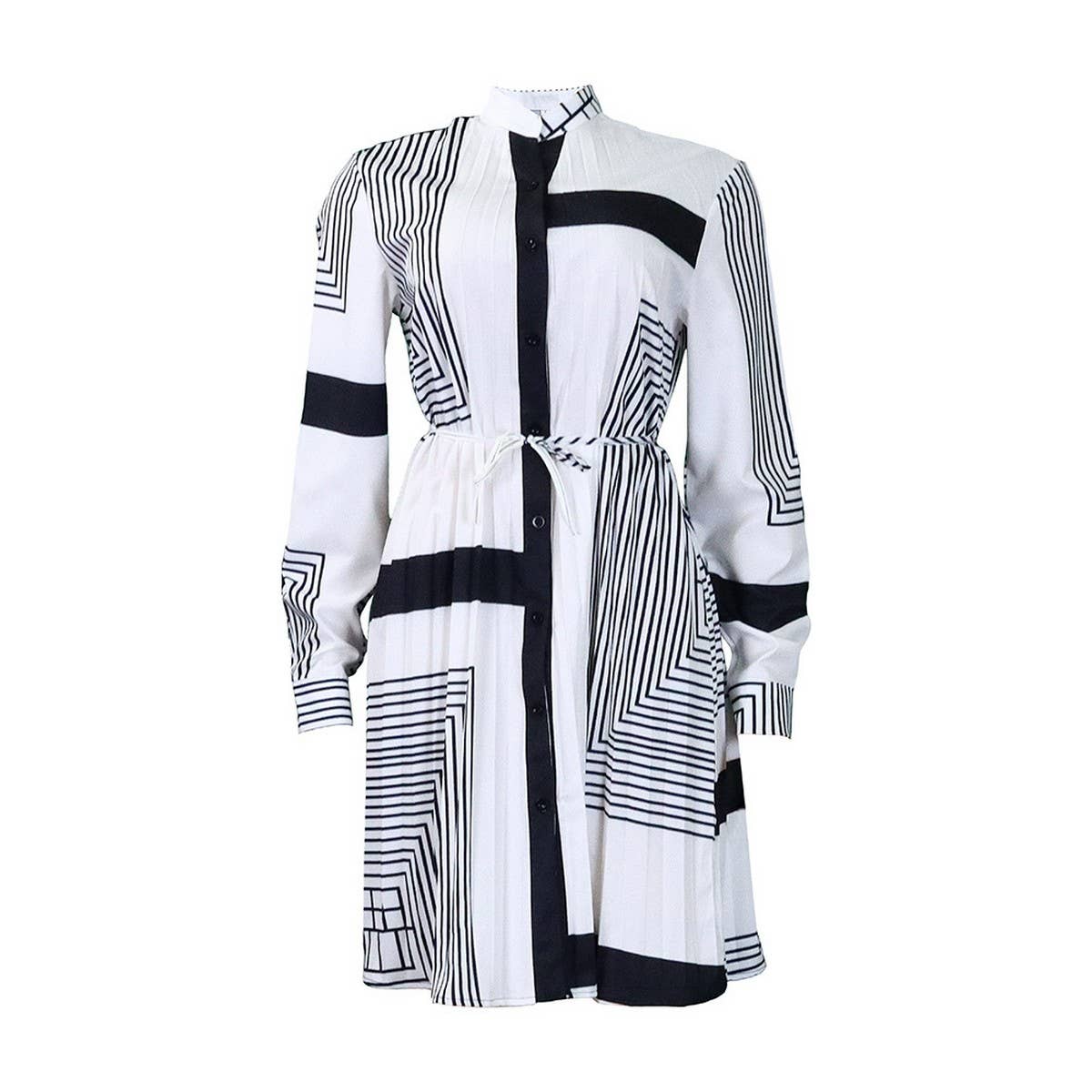 PRINTED PLEATED FASHION TIE CASUAL PLUS SIZE DRESS_CWDSD6160
