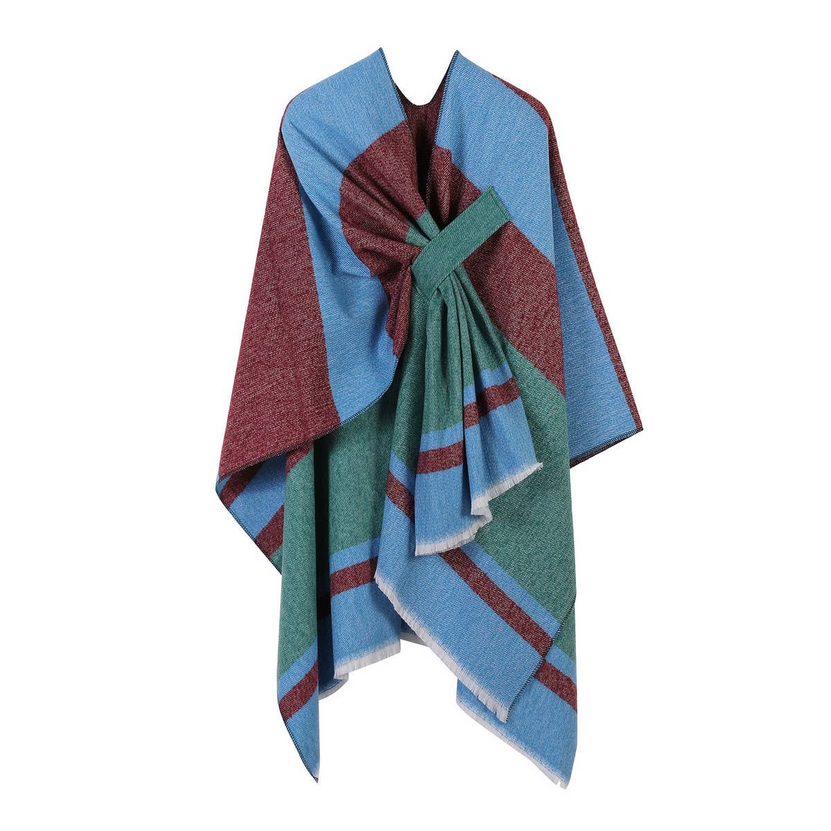 COLORBLOCKED AND BARRED CAPE WITH OUTER CAPE