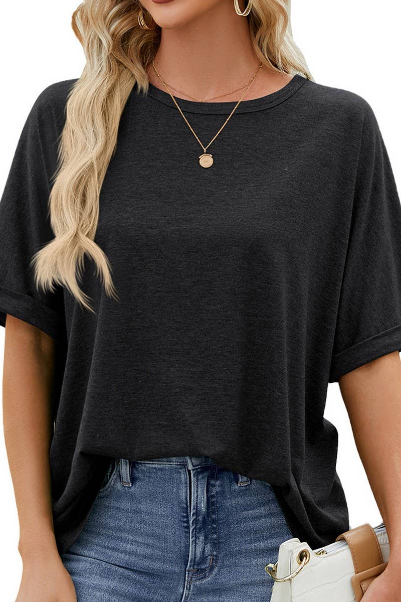 CWTTS1083_ROUND NECK SHORT SLEEVE BAGGY TOP