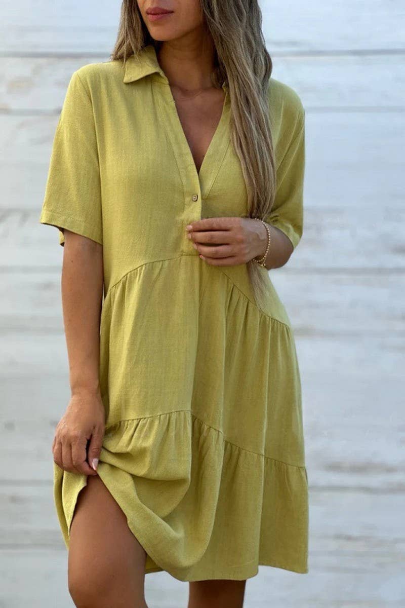 CWDSD8229_SUMMER LOOSE SOLID COLOR LAPEL CASUAL DRESS