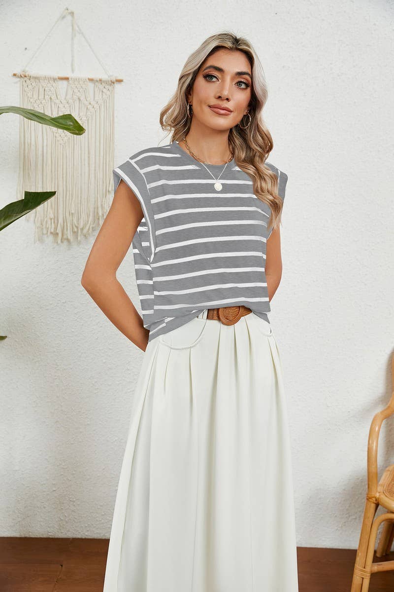 CWTBLS0865_ROUND NECK STRIPED RAGLAN SLEEVE T-SHIR