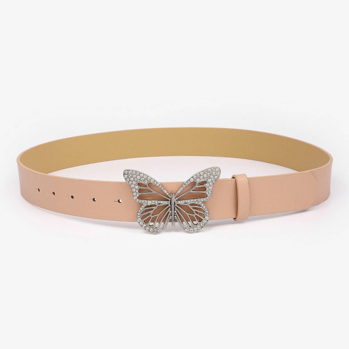 CWABE0889_SIMPLE BUTTERFLY RHINESTONE BUCKLE BELT