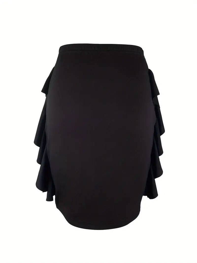 Double side ruffled hem knit skirt in solid color