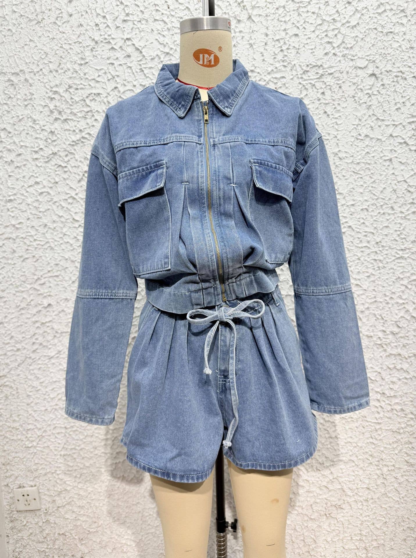 CARGO STYLE DENIM JACKET HIGH WAIST SHORT SUIT