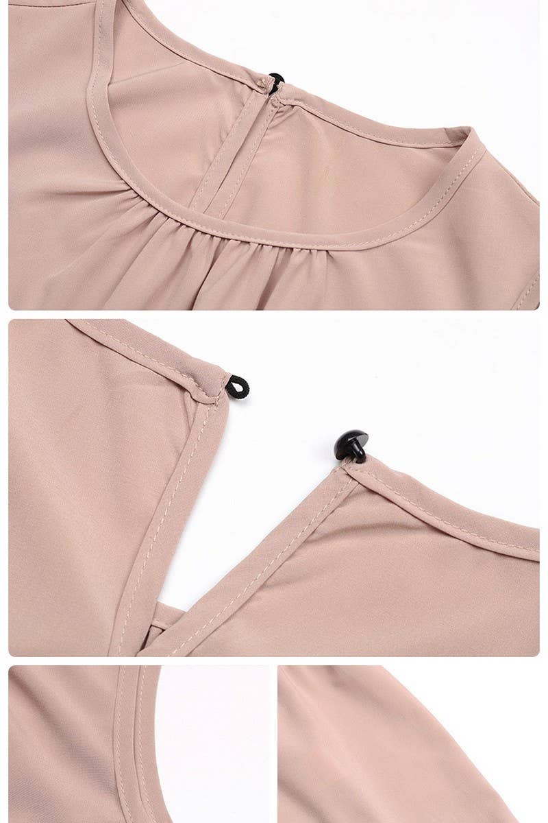 CWDMD5773_SOLID RUFFLED SLEEVELESS PLEATED MIDI DRESS