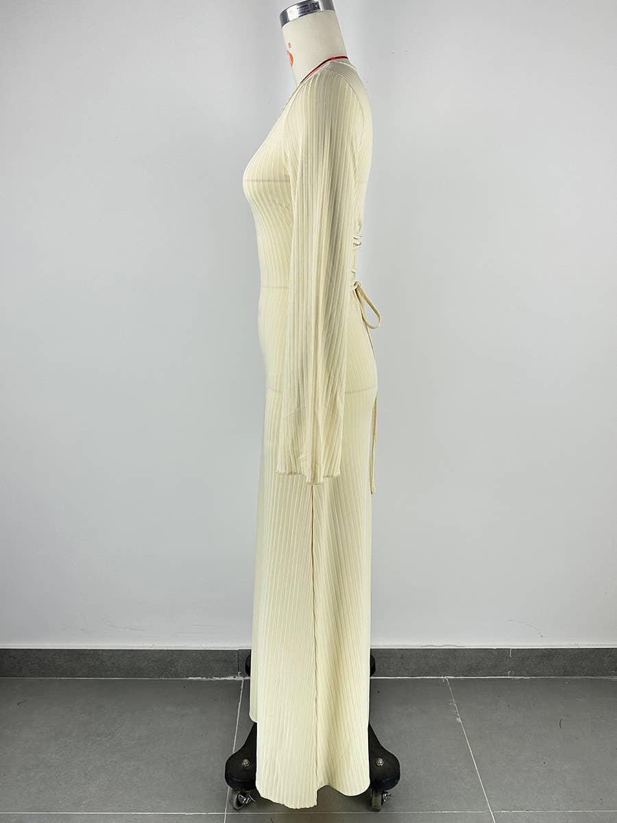 BIG PIT STRIP LONG SLEEVE U-NECK DRESS