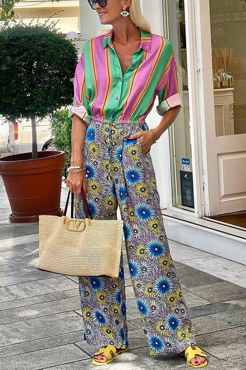 CWSJS247_VACATION LONG-SLEEVED SHIRT PATCHWORK JUMPSUIT