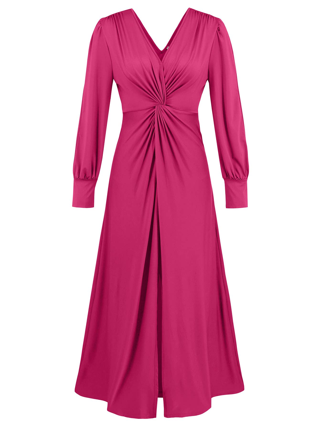 Elegant French Style Long Sleeve Slit Midi Dress