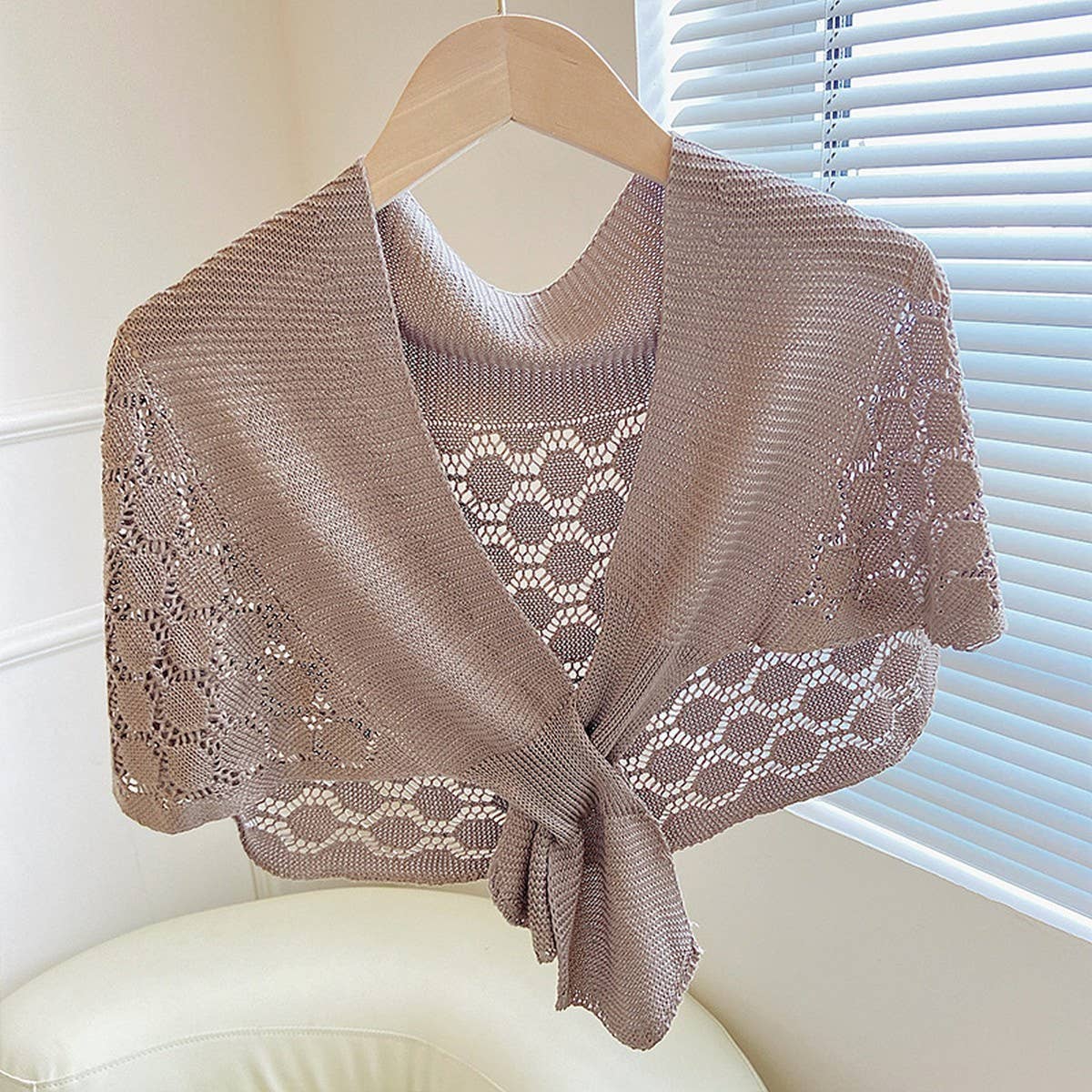 CWASC03112_SUMMER  KNIT TIE FRONT SHRUG FOR WOMEN