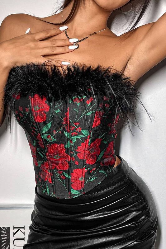 CWTTT0051_ROSE PRINT FEATHER HERRINGBONE BANDEAU TOP