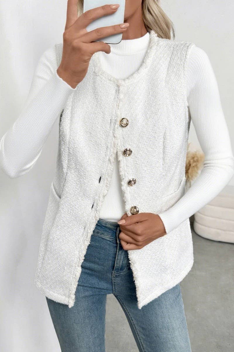 CWOV00109_SOLID COLOR CHANEL STYLE CARDIGAN VEST JACKET