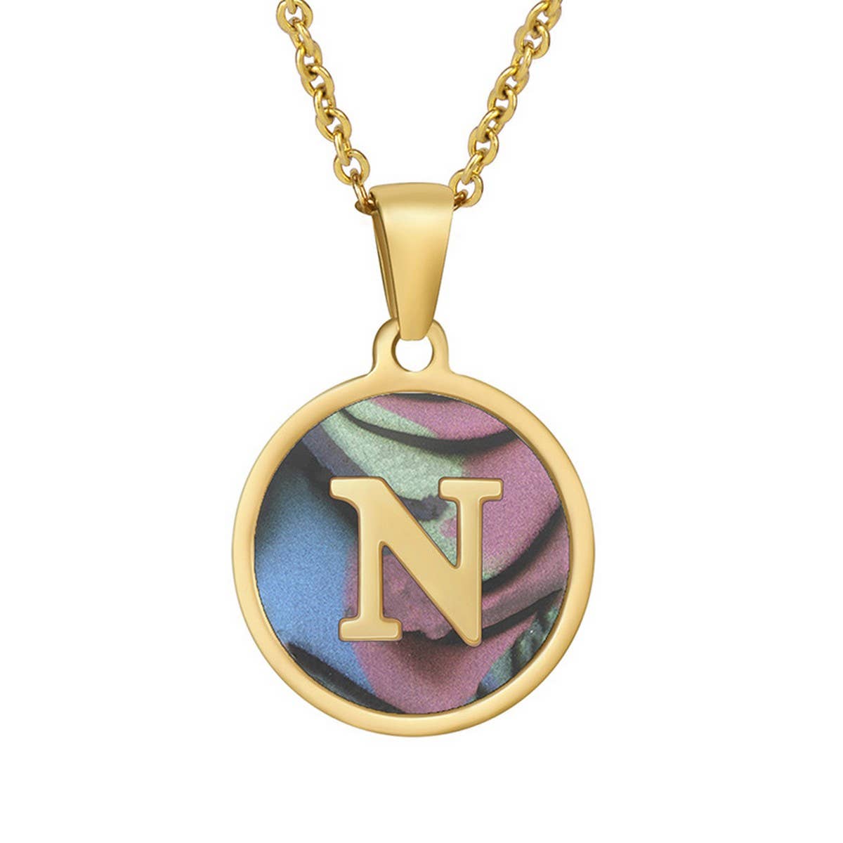CIRCULAR SHELL ENGLISH LETTER PENDANT NECKLACE