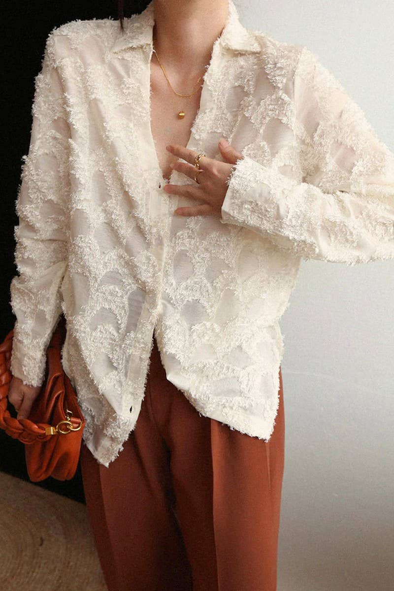 CWTSTL908_JACQUARD ELEGANT LONG-SLEEVED SHIRT TOP