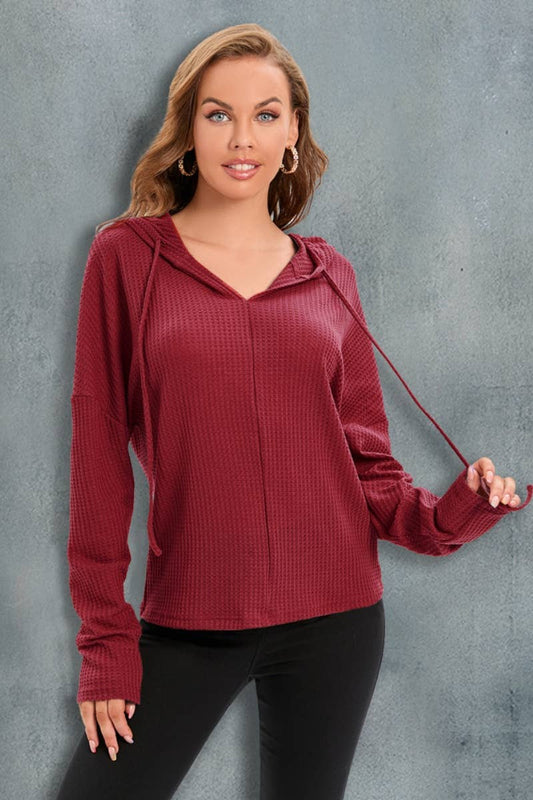 CWOSWL6359_LONG-SLEEVED DRAWSTRING HOODED SWEATER TOP