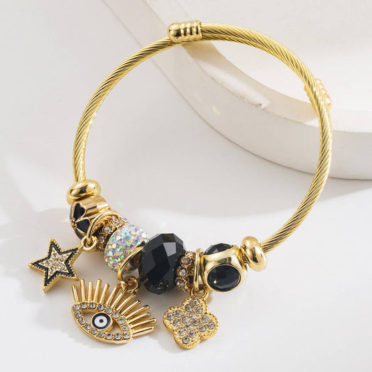 Trendy Evil Eye Clover Star Charm Bracelet