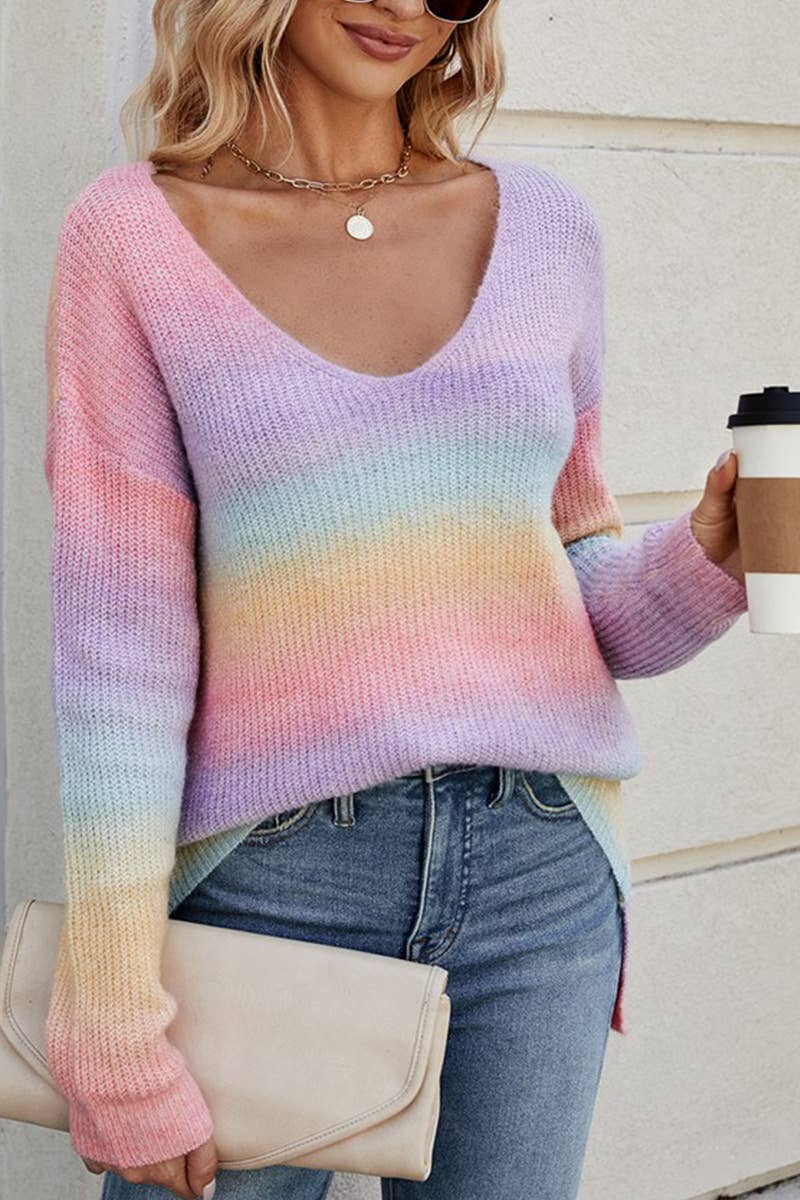 CWOSWL1698_V-neck Long Sleeve Pullover Sweater
