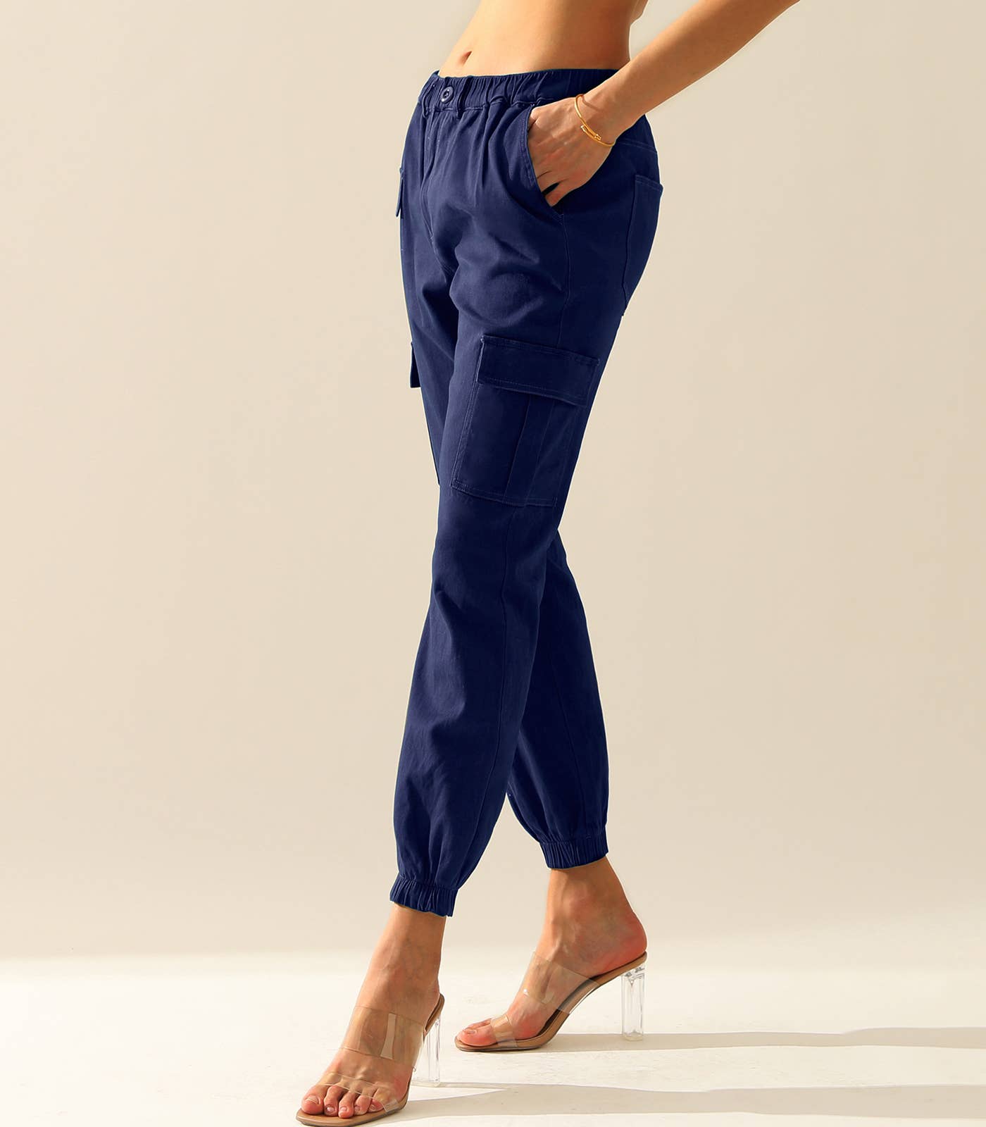 CWBLP400_Elastic Waist Cargo Pants Cotton Cargo Work Pants