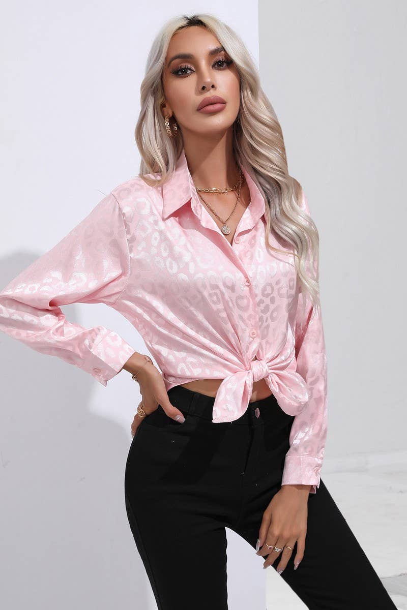 CWTBLL0694_Button Down Silky Satin Long Sleeve Top