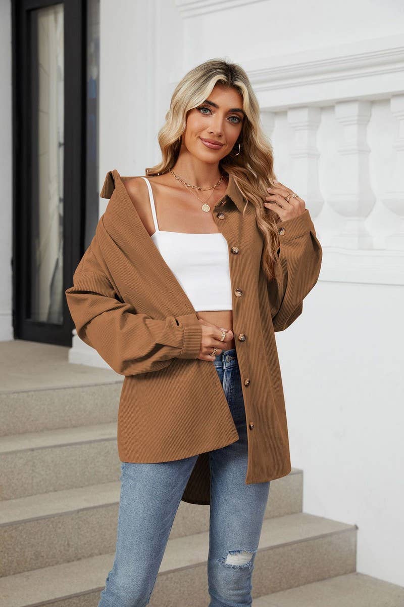 CWOCO0501_LAPEL SOLID COLOR BUTTON LONG SLEEVE SHIRT COAT