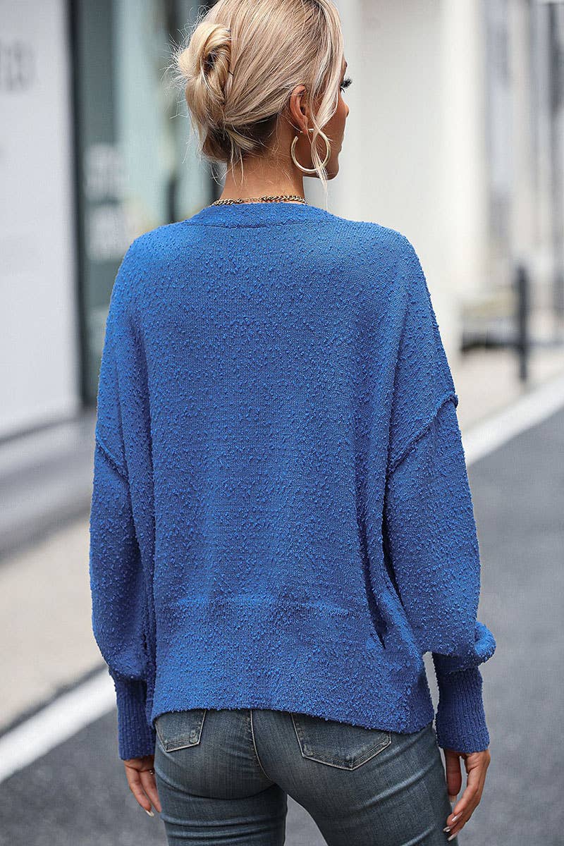 CWOCAL371 Button Down Long Sleeve V-Neck Cardigan Sweater