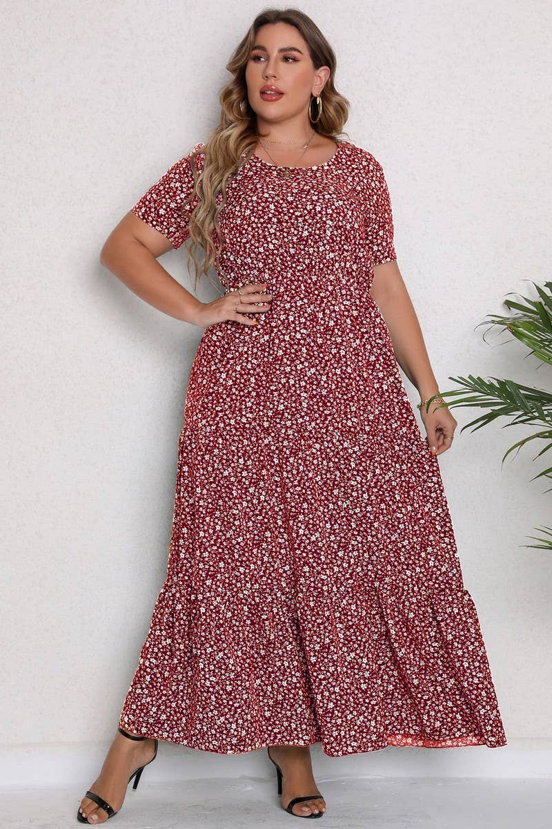 CWDMD3209_PLUS SIZE PRINTED ROUND NECK MAXI DRESS