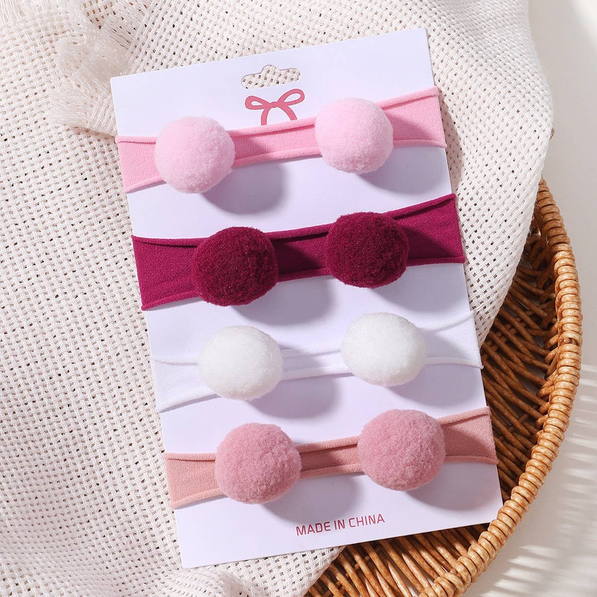 Kids Pom Pom Elastic Nylon Headband Set