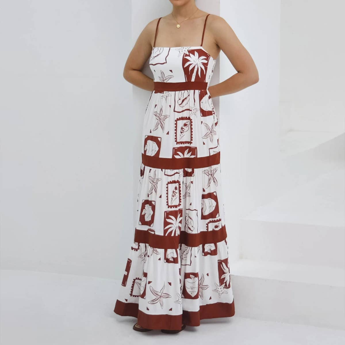 Casual one-shoulder lace patchwork halter dress