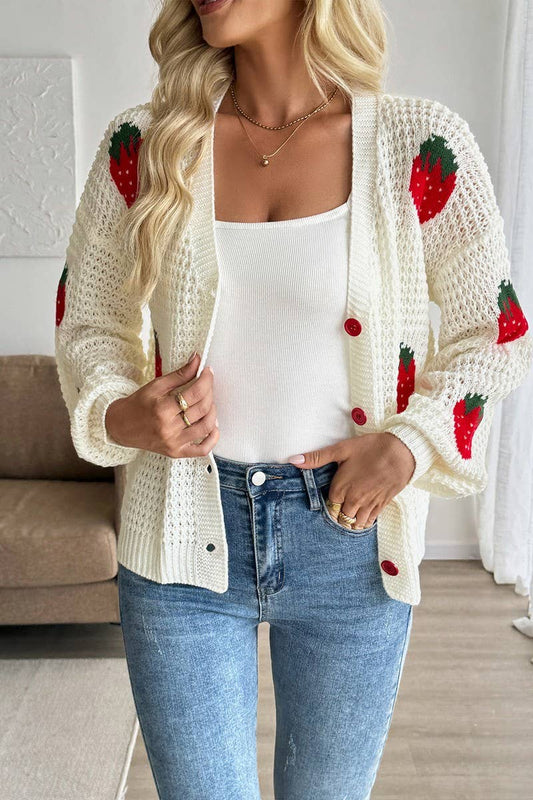 CWOCAL2320_STRAWBERRY JACQUARD KNIT CARDIGAN