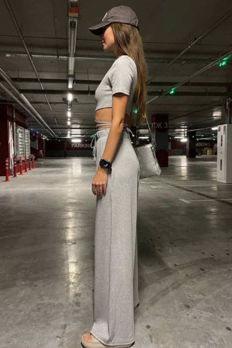 CWSS0517_SEXY CROP STRAP SHORT SLEEVE TOP AND PANTS SUIT