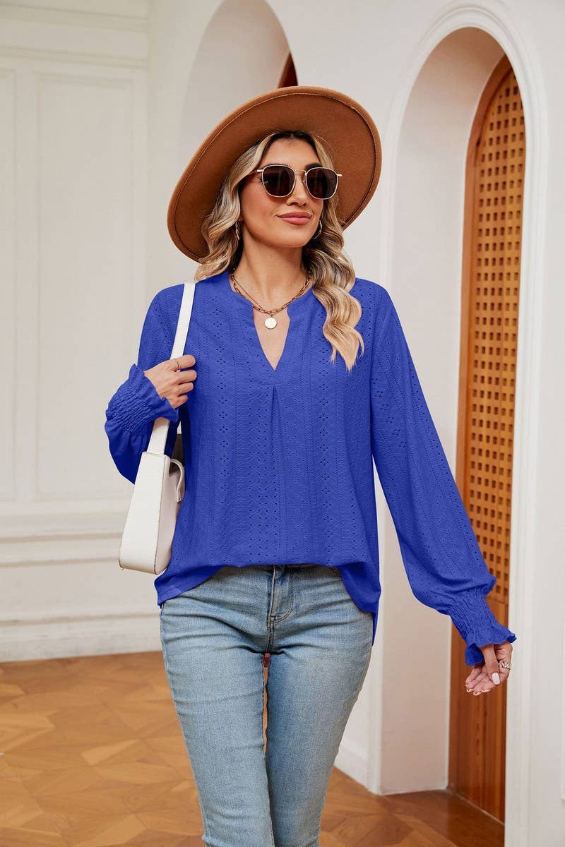CWTBLL2377_SOLID COLOR V-NECK LOOSE LONG-SLEEVED PULLOVER