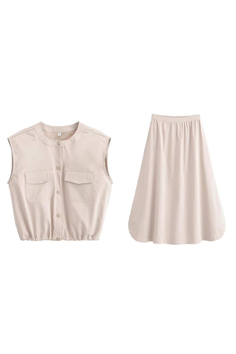 CWSBSSL0141_VEST+SKIRT COMFORTABLE CASUAL WORKWEAR SUIT