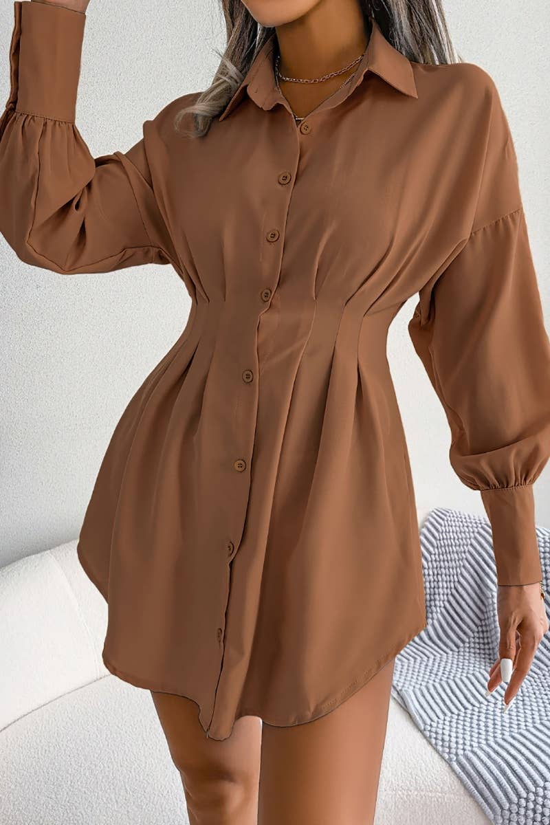 CWTSTL1200_LANTERN SLEEVE WAIST ASYMMETRIC SHIRT DRESS