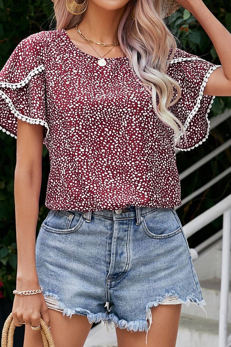 CWTBLS1801_ROUND NECK CASUAL TULIP SLEEVE T-SHIRT TOP