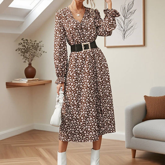 Floral split V-neck French dress