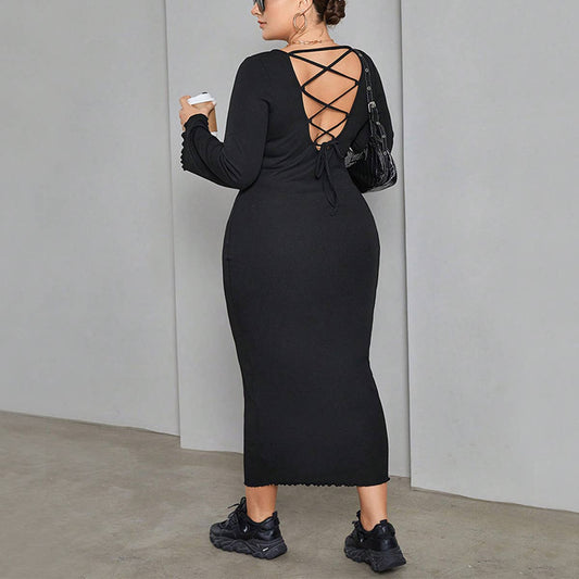 Autumn Knit Backless Dress – Stylish & Sexy_CWDMD6039