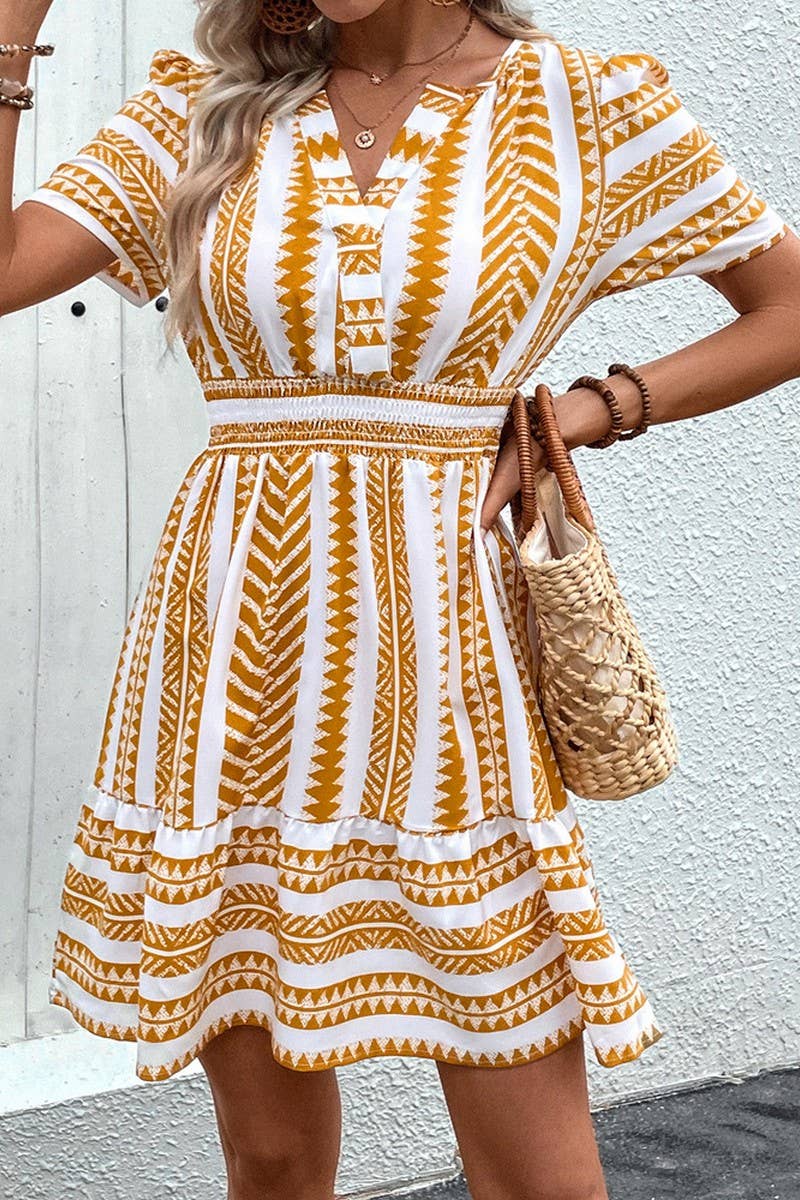 CWDSD7018_SUMMER V-NECK BOHEMIAN DRESS