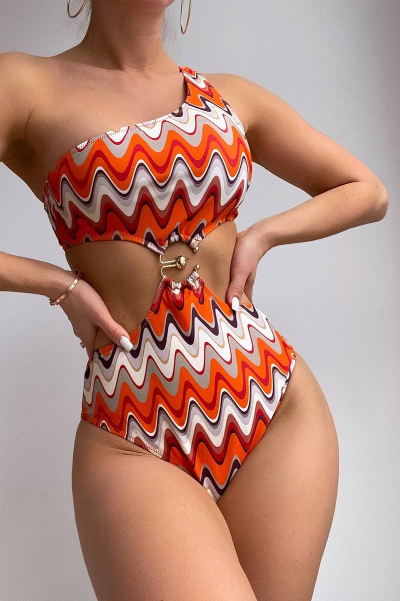 CWMW0855_ONE SHOULDER PRINTED SWIMSUIT BIKINI