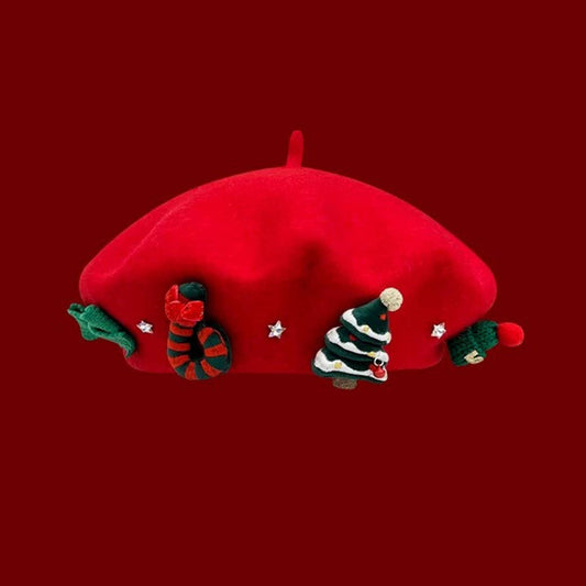 CWAH04558_KIDS CHRISTMAS RED BERET WINTER HAT