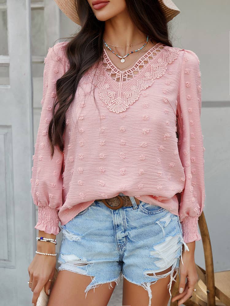 Casual jacquard long-sleeved V-neck olive shirt