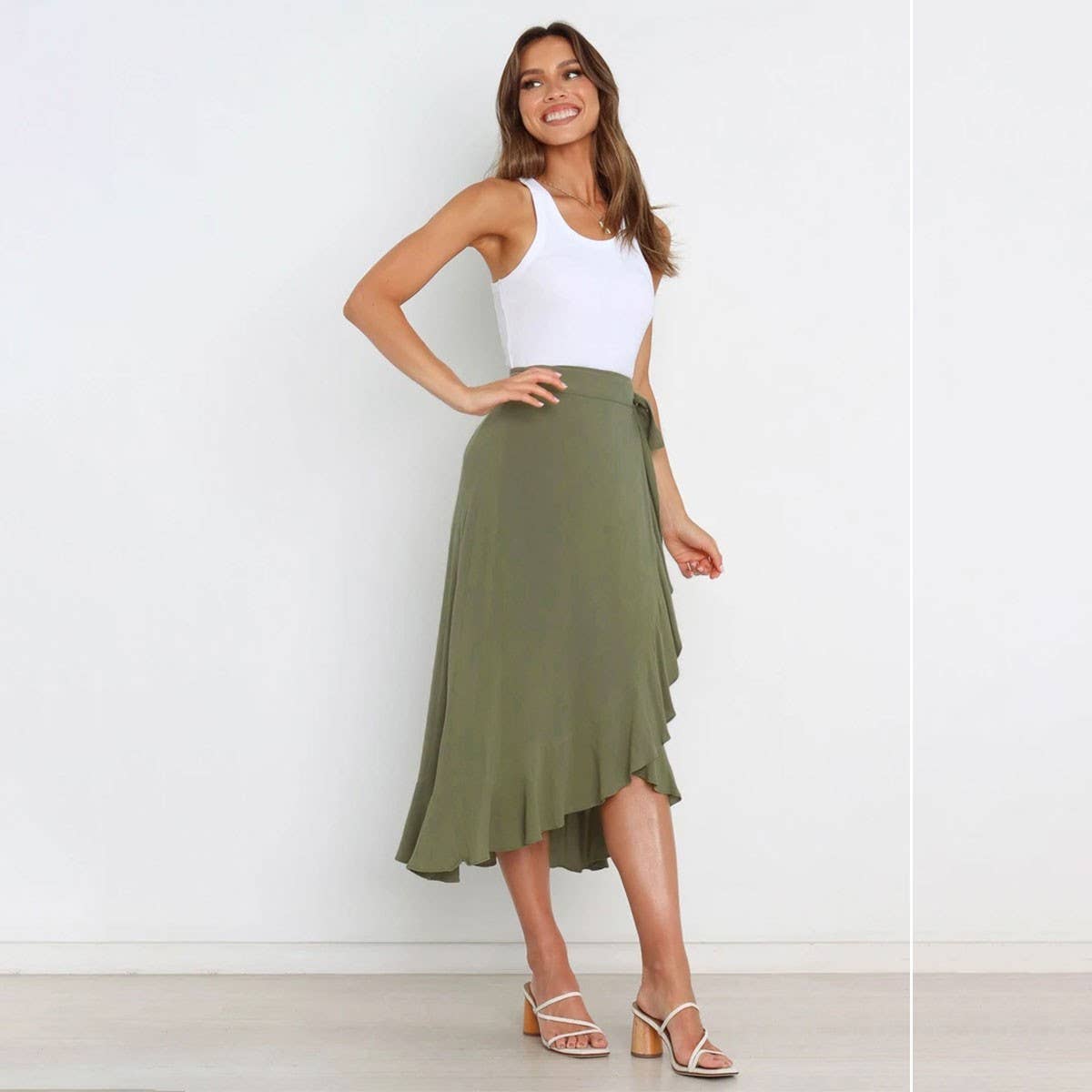 ONE-PIECE LACE-UP LONG SKIRT SOLID COLOR SKIRT_CWAB4800