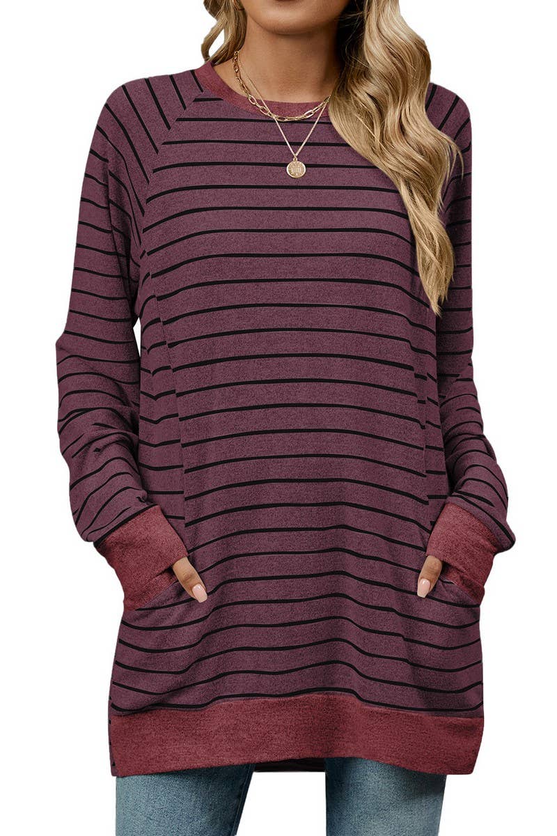 CWTBLL3664_COLOR BLOCKED STRIPED POCKET LOOSE T-SHIRT