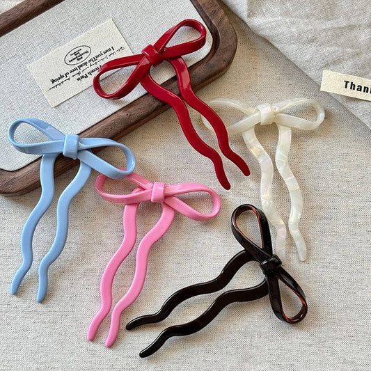 Elegant Bow U-Shaped Hair Stick - Sweet Bun Pin