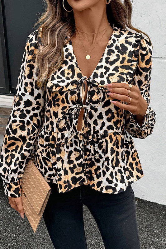 CWTBLL4074_VINTAGE LEOPARD TIE FRONT DOLL COLLAR SHIRT