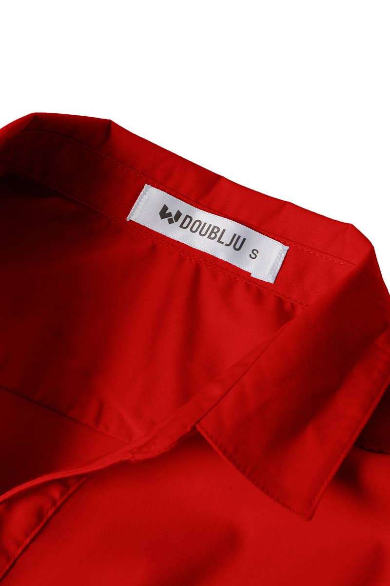 CWTSTS116_Basic Slim Fit Simple 3/4 Sleeve Button Down Shirt