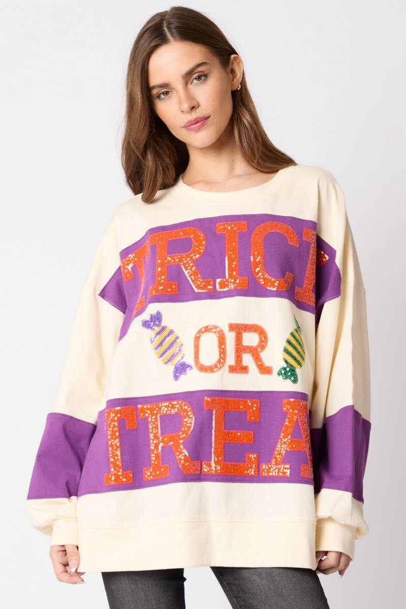 CWTBLL01243_HALLOWEEN LETTER SEQUIN COLORBLOCK SWEATSHIRT
