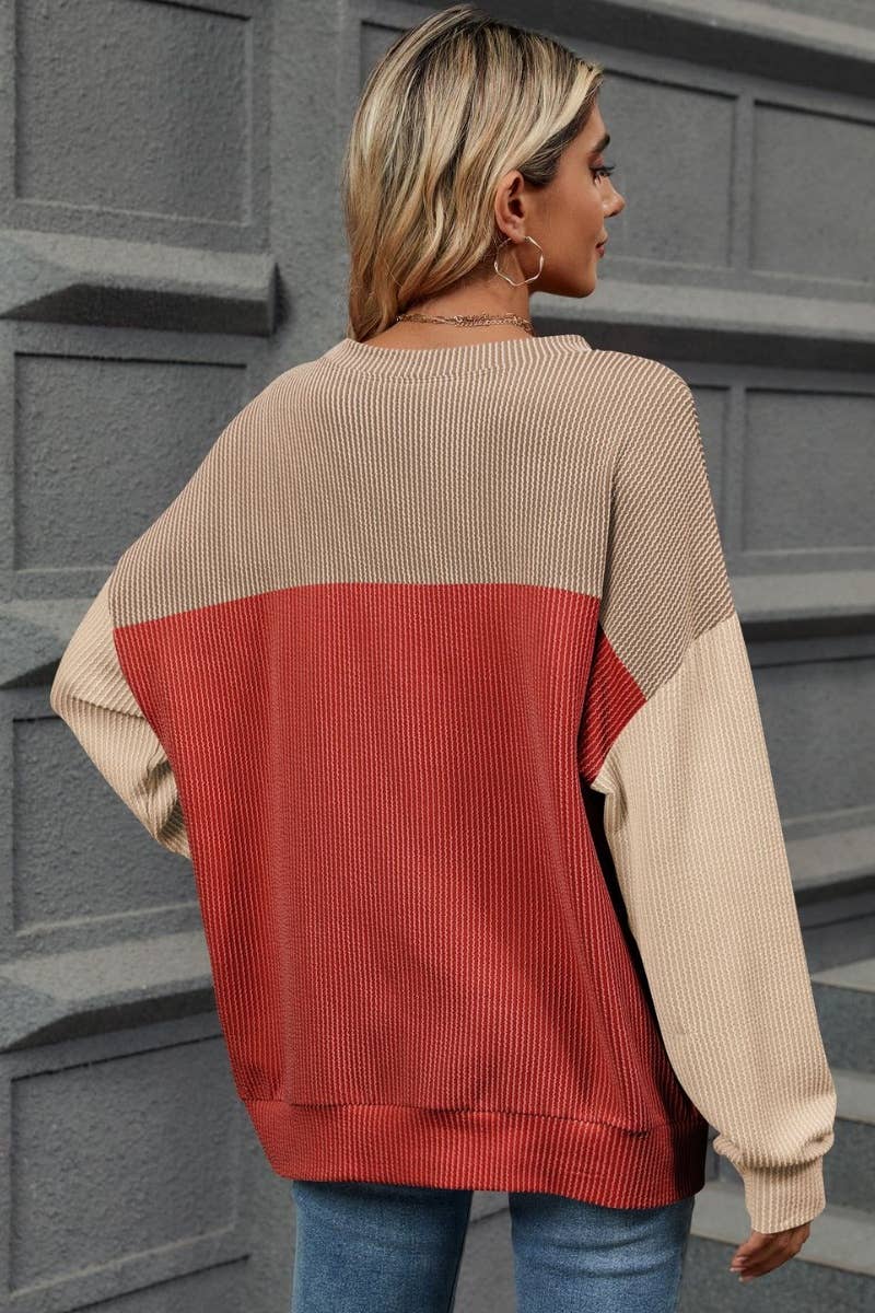 CWTBLL1885_FALL CREW NECK LONG SLEEVE COLOR CONTRAST TOP